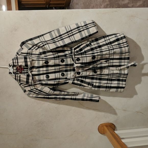 Merona Black and White Plaid Trechcoat Small - Picture 1 of 4
